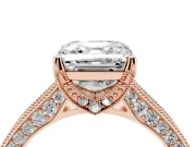 Asscher Cut Vintage Hidden Halo Engagement Ring Setting | Milgrain Pave Band | Rose Gold