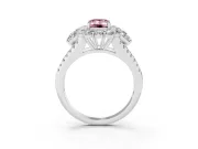 Fancy Pink Emerald Cut Diamond Halo Split Shank Engagement Ring Set in Platinum with Prong-Held Center Stone
