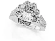 Radiant Cut Petal Frame Floral Halo Engagement Ring Setting | Pavé Split Shank | White Gold