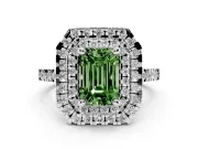 Fancy Green Emerald Cut Diamond Double Halo Statement Ring Set in Silver with Pavé Band