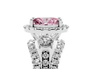 Oval Halo Split Shank Engagement Ring Setting for a Fancy Pink Lab-Grown Diamond | Round Side Stones | Platinum