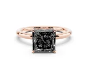 Fancy Black Princess Cut Diamond Solitaire Ring Set in Rose gold with Thin Band and Prong Setting