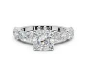Cushion Cut Side Stone Engagement Ring Setting | Scalloped Prong Accents | Platinum