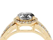Oval Halo Engagement Ring Setting for a Black Center | Two-Row Pavé Split Shank | Yellow Gold