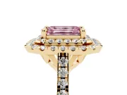 Emerald Cut Double Halo Engagement Ring Setting for a Fancy Pink Lab-Grown Diamond | Pave Shoulders | Yellow Gold