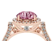 Round Pavé Halo Engagement Ring Setting for a Fancy Pink Lab-Grown Diamond | Rose Gold