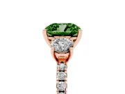 Cushion Cut Three Stone Engagement Ring Setting for a Fancy Green Lab-Grown Diamond | Pave Shoulders | Rose Gold