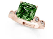 Fancy Green Asscher Cut Diamond Solitaire Engagement Ring Set in Rose gold with Milgrain Bezel Accent Band