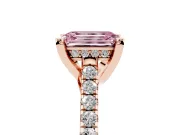 Fancy Pink Emerald Cut Diamond Solitaire Ring Set in Rose gold with Brilliant Pavé Band and Prong Setting