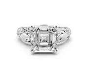 Asscher Cut Diamond Filigree Halo Engagement Ring Set in Platinum with Prong Setting
