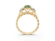 Fancy Green Marquise Cut Diamond Three-Stone Ring Set in Yellow gold with Braided Band