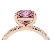 Princess Cut Pavé Solitaire Engagement Ring Setting for a Fancy Pink Lab-Grown Diamond | Shared Prong Band | Rose Gold