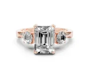 Emerald Cut Hidden Halo Three Stone Engagement Ring Setting for a Fancy Green Lab-Grown Diamond | Rose Gold