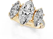 Marquise Three Stone Engagement Ring Setting | Accented Shoulders | Yellow Gold