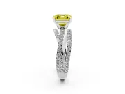 Fancy Yellow Asscher Cut Diamond Solitaire Twist Band Ring Set in Silver with Pavé Setting and Prong Head