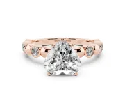Heart Cut Diamond Solitaire Ring Set in Rose gold with Bezel-Set Accents on Beaded Band and Prong Setting