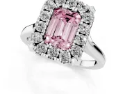 Emerald Cut Claw Corner Halo Engagement Ring Setting for a Fancy Pink Lab-Grown Diamond | Slim Plain Band | Platinum
