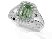 Emerald Cut Halo Pavé Engagement Ring Setting for a Fancy Green Lab-Grown Diamond | Narrow Split Shank | Sterling Silver