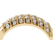 Round Lab-Grown Diamond Diagonal Pavé Dome Wedding Band | Milgrain Bars | Yellow Gold