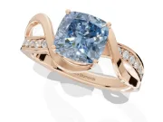 Cushion Cut Bypass Solitaire Engagement Ring Setting for a Fancy Blue Lab-Grown Diamond | Pavé Strands | Rose Gold