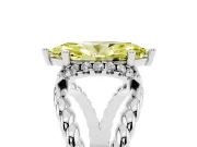Fancy Yellow Marquise Cut Diamond Halo Ring Set in Platinum with Twisted Band and Prong Setting