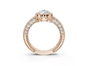 Pear-Shaped Vintage Milgrain Halo Engagement Ring Setting | Wide Pavé Band | Rose Gold