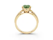 Fancy Green Oval Cut Diamond Solitaire Ring Set in Yellow gold with Milgrain Double Row Round Pavé Band