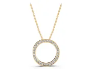 Round Lab-Grown Diamond Channel Set Open Circle Pendant Necklace | Smooth Rims | Yellow Gold