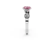 Fancy Pink Round Cut Diamond Milgrain Leaf Band Solitaire Ring Set in Platinum with Accent Stones and Prong Setting