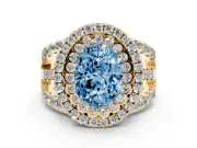 Oval Double Halo Split Shank Engagement Ring Setting for a Fancy Blue Lab-Grown Diamond | Pave Strands | Yellow Gold