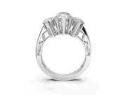 Marquise Three Stone Engagement Ring Setting | Beaded Shoulders | Sterling Silver
