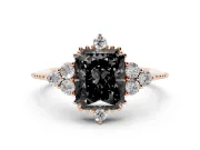 Fancy Black Radiant Cut Diamond Cluster Ring Set in Rose gold with Beaded Band