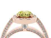 Fancy Yellow Oval Cut Diamond Halo Pavé Split Shank Ring Set in Rose gold with Prong Setting