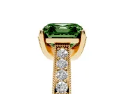 Asscher Cut Hidden Halo Engagement Ring Setting for a Fancy Green Lab-Grown Diamond | Milgrain Pave | Yellow Gold