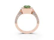 Oval Milgrain Halo Engagement Ring Setting for a Fancy Green Lab-Grown Diamond | Side Stones | Rose Gold