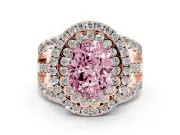 Oval Double Halo Split Shank Engagement Ring Setting for a Fancy Pink Lab-Grown Diamond | Pave Strands | Rose Gold