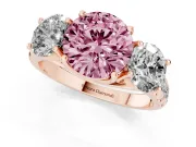 Round Three Stone Engagement Ring Setting for a Fancy Pink Lab-Grown Diamond | Accented Shoulders | Rose Gold