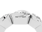 Round Bezel Three Stone Engagement Ring Setting | S-Curve Wave | White Gold