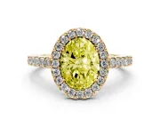 Oval Halo Engagement Ring Setting for a Fancy Yellow Lab-Grown Diamond | Single Row Pavé Band | Yellow Gold