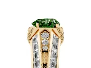 Fancy Green Heart Cut Diamond Vintage-Inspired Milgrain Ring Set in Yellow gold with Accent Split Shank