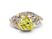 Fancy Yellow Heart Cut Diamond Halo Ring Set in Yellow gold with Marquise and Pavé Band in Prong Setting
