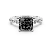 Princess Cut Baguette Side Stone Engagement Ring Setting for a Black Center | Sterling Silver