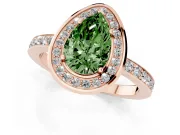 Pear-Shaped Bezel-Rim Halo Engagement Ring Setting for a Fancy Green Lab-Grown Diamond | Pave Band | Rose Gold