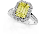 Fancy Yellow Emerald Cut Diamond Floral Halo Ring Set in Silver with Pavé Band and Prong Setting