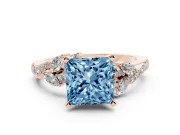 Princess Cut Floral Engagement Ring Setting for a Fancy Blue Lab-Grown Diamond | Marquise Side Stones | Rose Gold