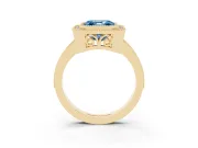Fancy Blue Asscher Cut Diamond Halo Ring Set in Yellow gold with Pavé Band and Milgrain-Edged Prongs