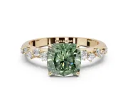 Cushion Cut Graduated Solitaire Engagement Ring Setting for a Fancy Green Lab-Grown Diamond | Yellow Gold