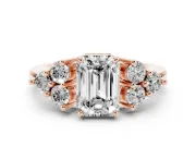 Emerald Cut Cluster Side Stone Engagement Ring Setting | Plain Band | Rose Gold