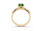 Fancy Green Cushion Cut Diamond Solitaire Vine Band Ring Set in Yellow gold with Round Accents and Prong Setting