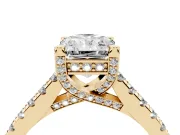 Radiant Cut Hidden Halo Pave Engagement Ring Setting | Claw Prongs | Yellow Gold